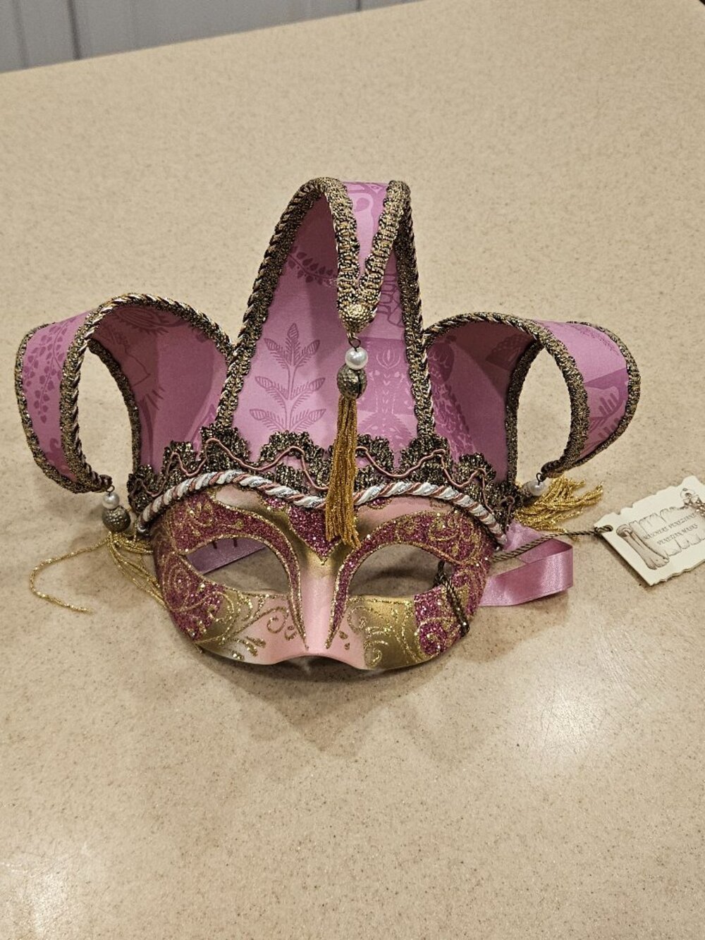 VENETIAN ITALIAN CARNIVALE PINK MASQUERADE HANDMADE HAND PAINTED COSTUME MASK